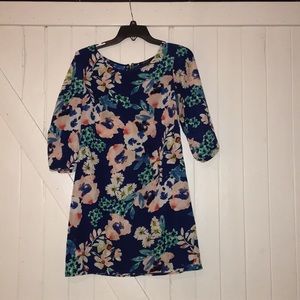 Silk 3/4 Sleeve Floral Dress